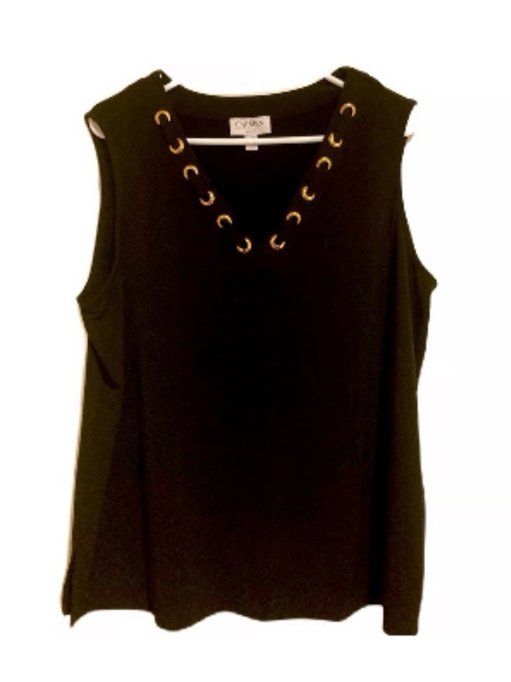 Carmen Marc Valvo Black Lace-Up V-Neck Sleeveless Top SZ 1X